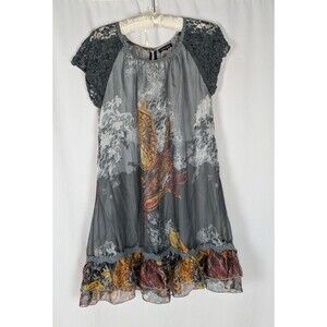 Maxxine Mode Babydoll Dress M Women's Gray Abstract Short Sleeve Fairycore Whim